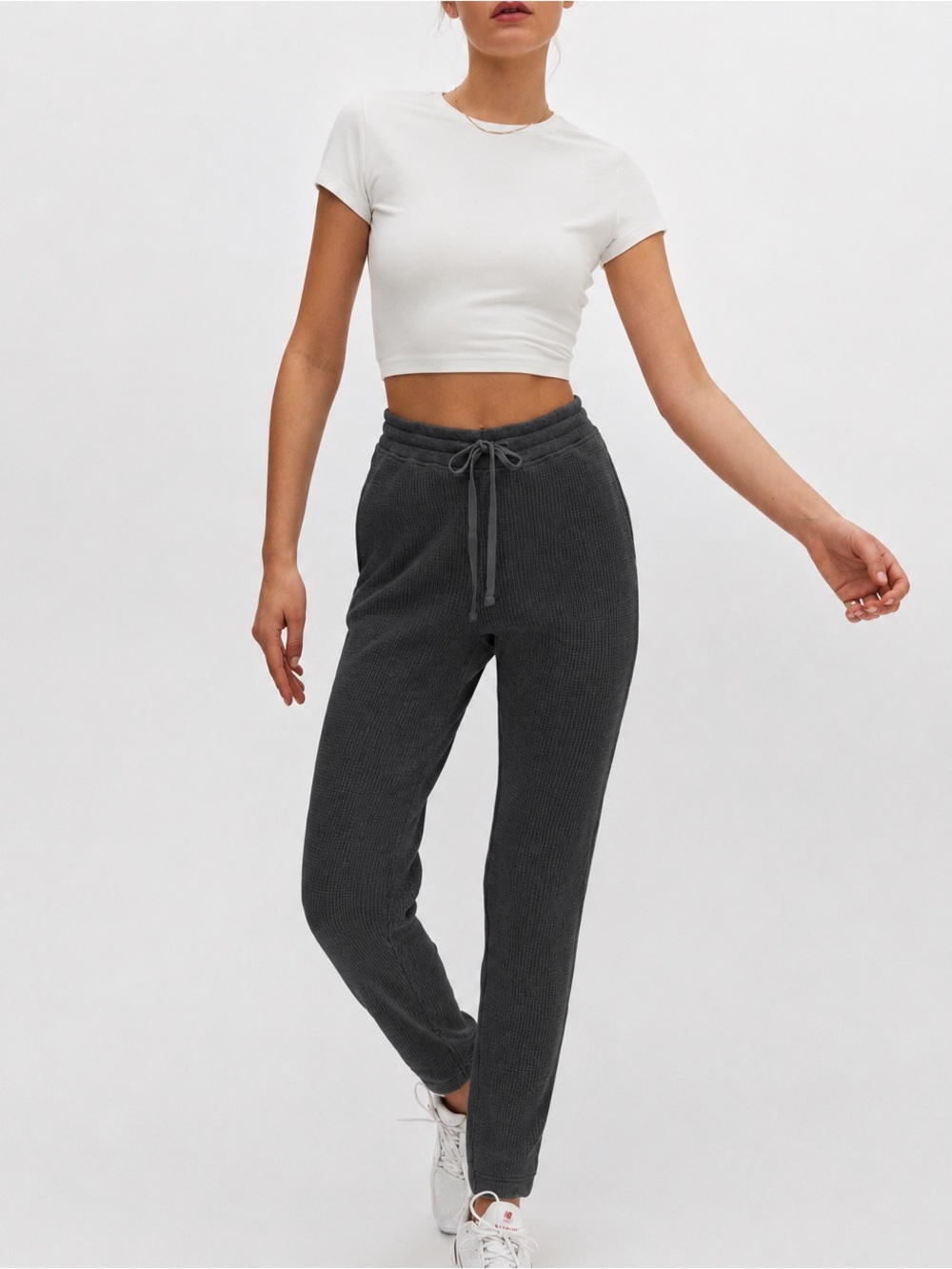 TNA Charcoal Waffle Knit Drawstring Joggers